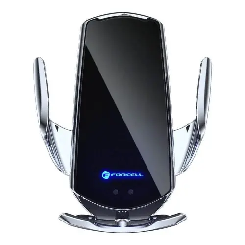 FORCELL telefontartó (ezüst) vezeték nélküli töltés automata érzékelővel+mágneses adapterek HS1 15W Biztonságos vásárlás