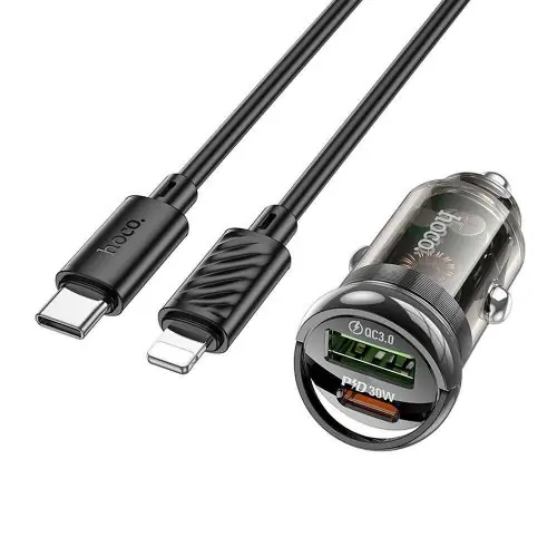 Utolsó esély HOCO car charger USB A + Type C + cable Type C to Lightning PD QC3.0 3A 30W Z53A black