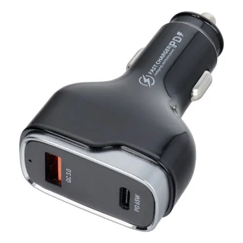 Biztonságos fizetés Autótöltő USB A + C típusú PD QC3.0 3A 83W CC53-1A1C fekete