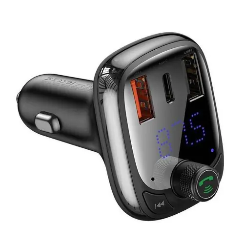 Szuper ajánlat BASEUS car charger 2 x USB A + Type C + transmitter FM BT PD QC4.0 5A 36W S-13 CCMT000101 / CCMT000301 black