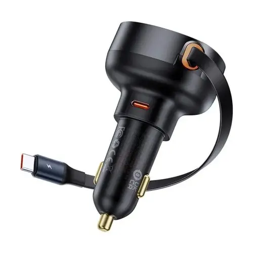 Népszerű BASEUS car charger Type C + retractable cable Type C PD3.0 QC4.0 3A 60W CCTXP-CC / C00057802111-01 black