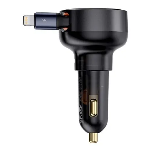 BASEUS car charger Type C + retractable cable Lightning PD3.0 QC4.0 3A 55W CCTXP-CC / C00057803111-00 black Kedvezményes ár