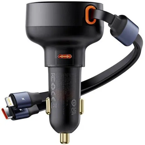 BASEUS car charger Type C + retractable cable 2in1 Type C / Lightning PD3.0 QC4.0 3A 60W CCTXP-CCL / C00057802111-00 black Akció