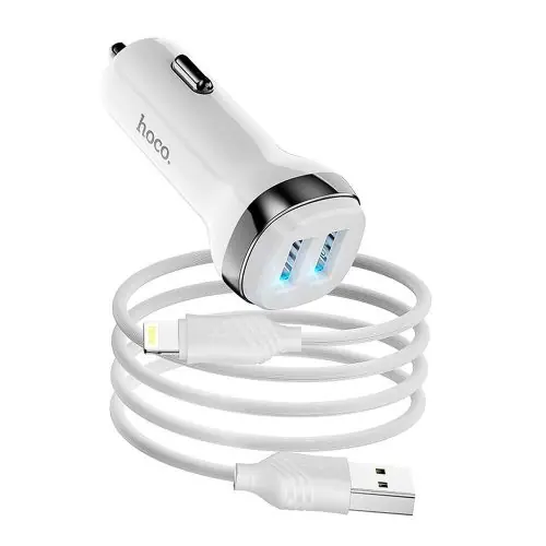 HOCO car charger 2 x USB A + cable USB A to Lightning 2,4A Z40 white Nézd meg most