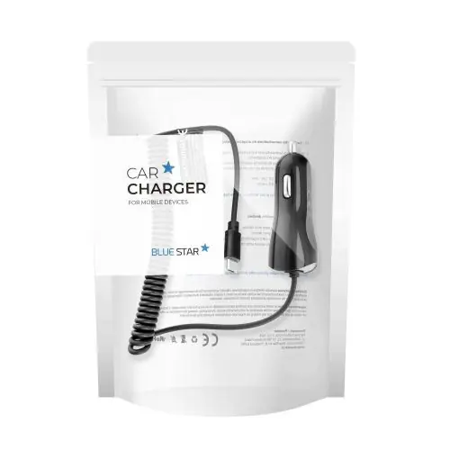 BLUE STAR car charger 2A with cable Micro USB black Gyors kiszállítás